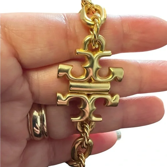 TORY BURCH • Gold Torsade Engraved Logo Bracelet NWOT - Picture 6 of 7